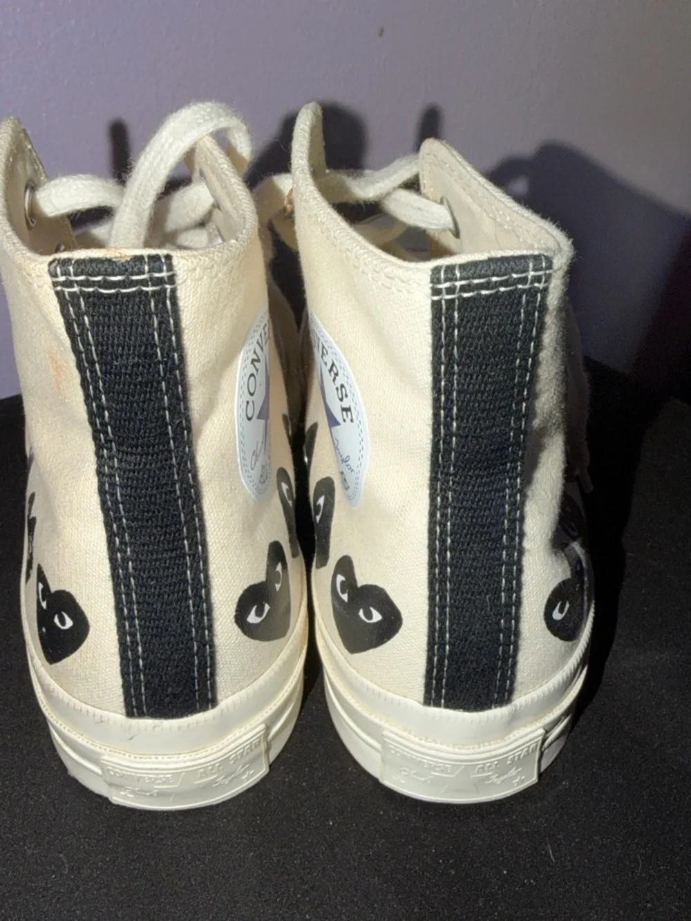 Converse Cream High-Top Sneakers with Black Heart Motif